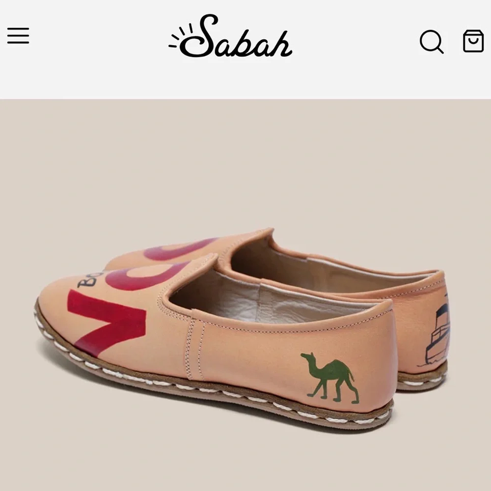 Custom Artist Series Sabah Tan Leather Slippers by Artist Carolyn Macartney - Picture 9 of 10